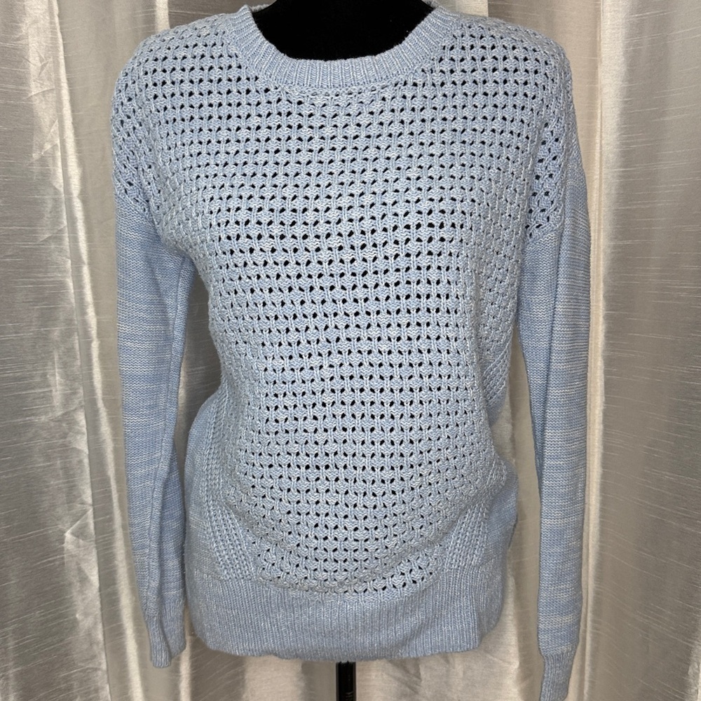 Stylus Crewneck Drop Shoulder Sweater Baby Blue Women’s Small Loose Knit Front